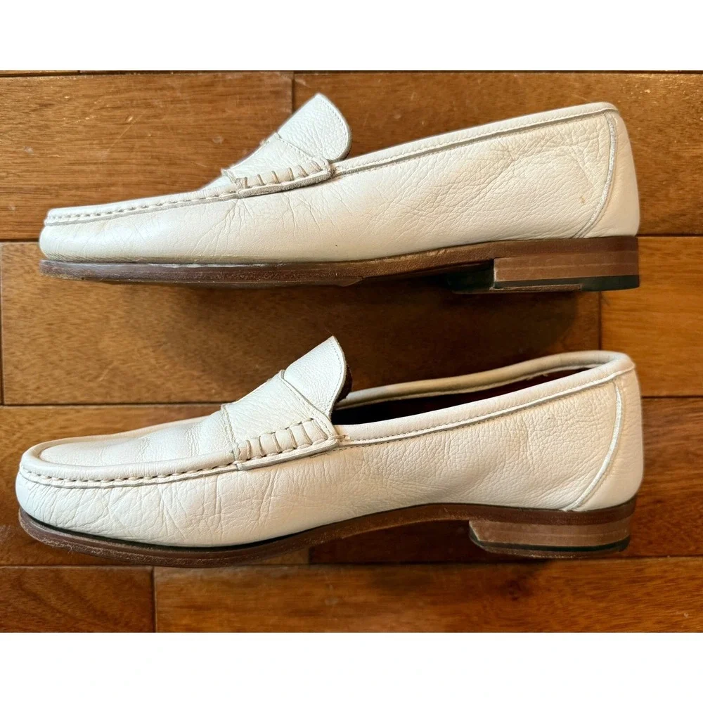 BRUNO MAGLI Ivory White Leather Slip On Taranto Loafers Shoes Men 6.5 Women 8.5